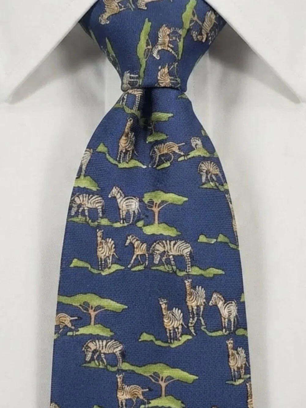 Brooks Brothers 346 Men's Silk Blue Tie Novelty Zebra Print Savanna Scene 58